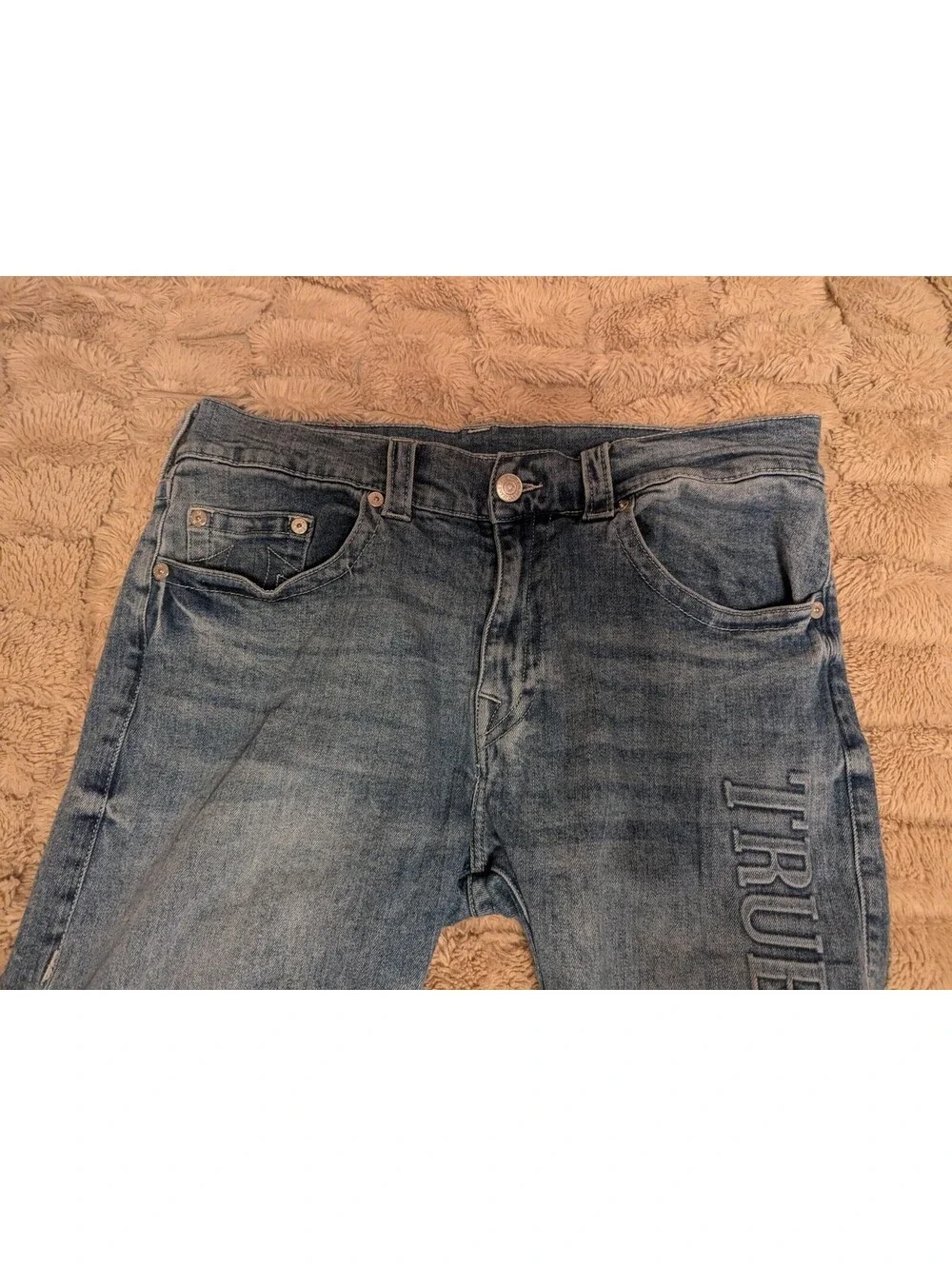 True Religion Ricky Mens Light Wash Relaxed Straight Spell out Jeans Size 36x34
